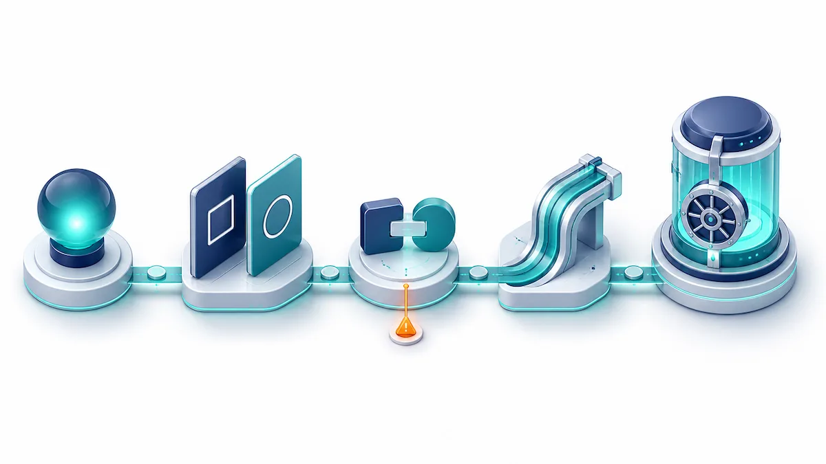 A five-stage payout repair path checks account type, identity match, payment rail and destination vault.