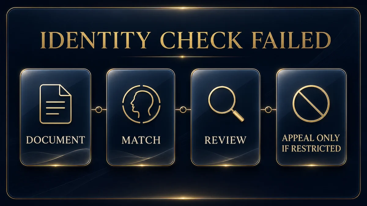 Document, match, review, and appeal checkpoints after an identity verification failure.
